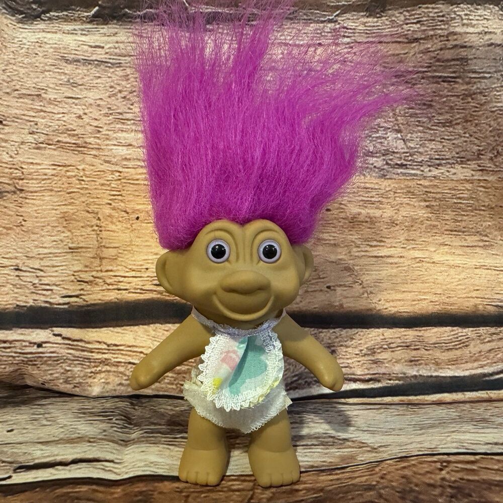 Vintage 1991 TNT Troll Doll Purple Hair Purple Eyes Outfitted Retro 90s Toy 5 In